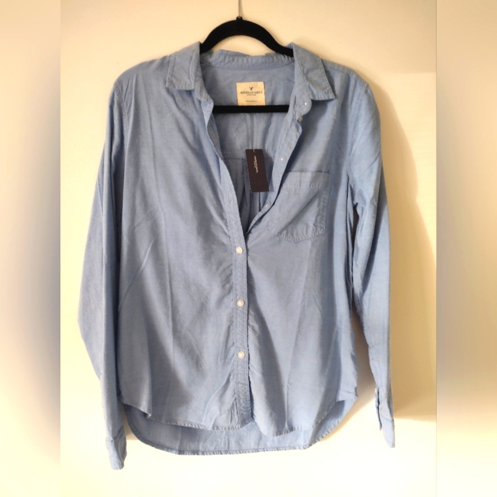 American Eagle Uniform Blue Button Down Shirt Small